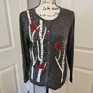 Christopher & Banks Petite Trees & Birds Embroidered Cardigan